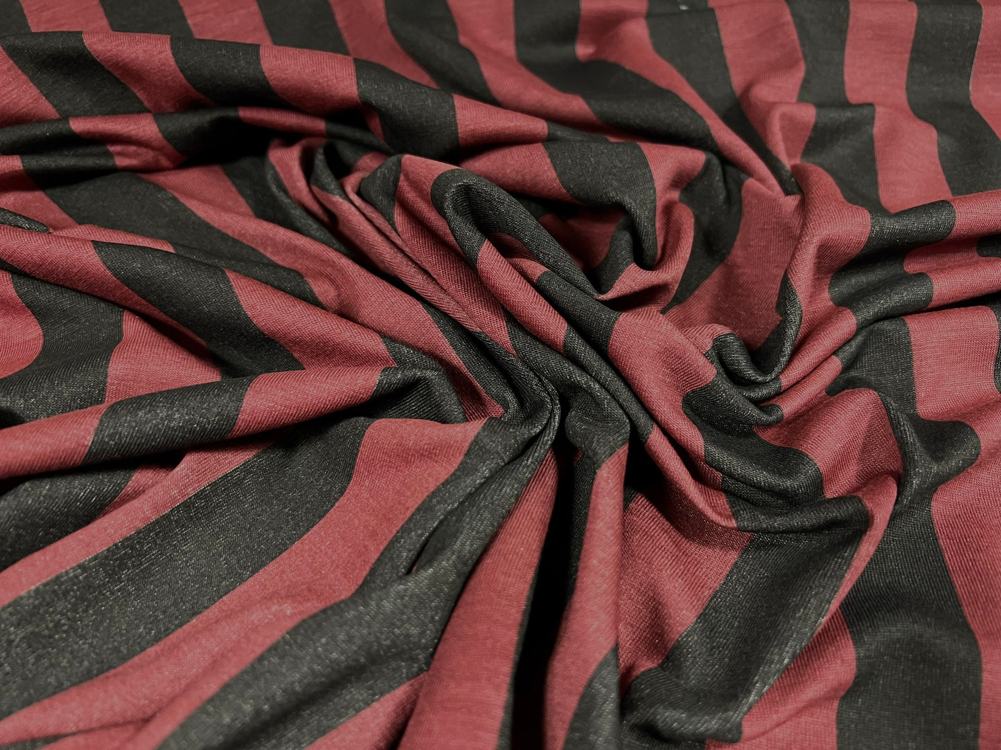 Soft handle single jersey fabric, per metre - stripe print - black & wine