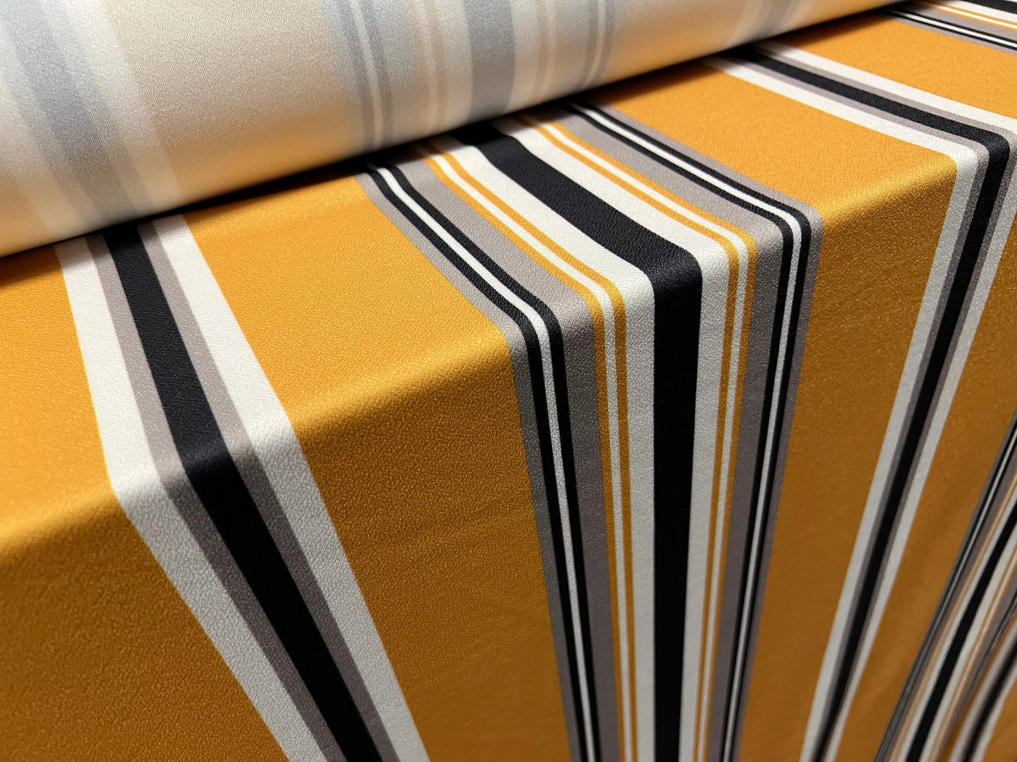 Valentino crepe spandex jersey fabric - similar to scuba - per metre - stripe print - mustard black & white