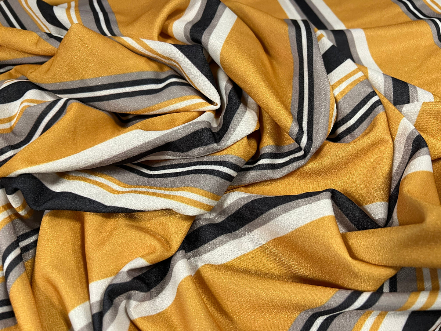 Valentino crepe spandex jersey fabric - similar to scuba - per metre - stripe print - mustard black & white