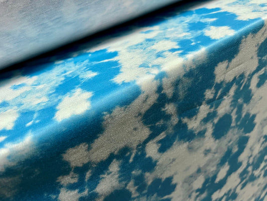 Soft handle single jersey fabric, per metre - tie dye print - blue