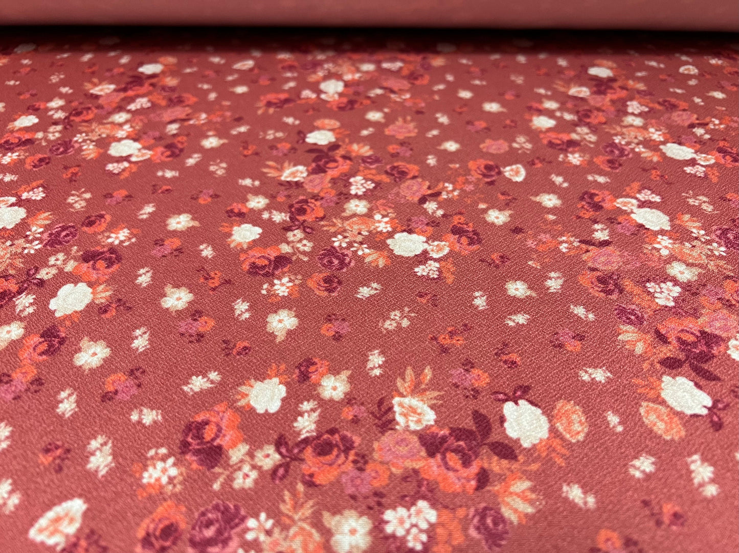 Valentino crepe spandex jersey fabric - similar to scuba - per metre - ditsy flower print - coral pink