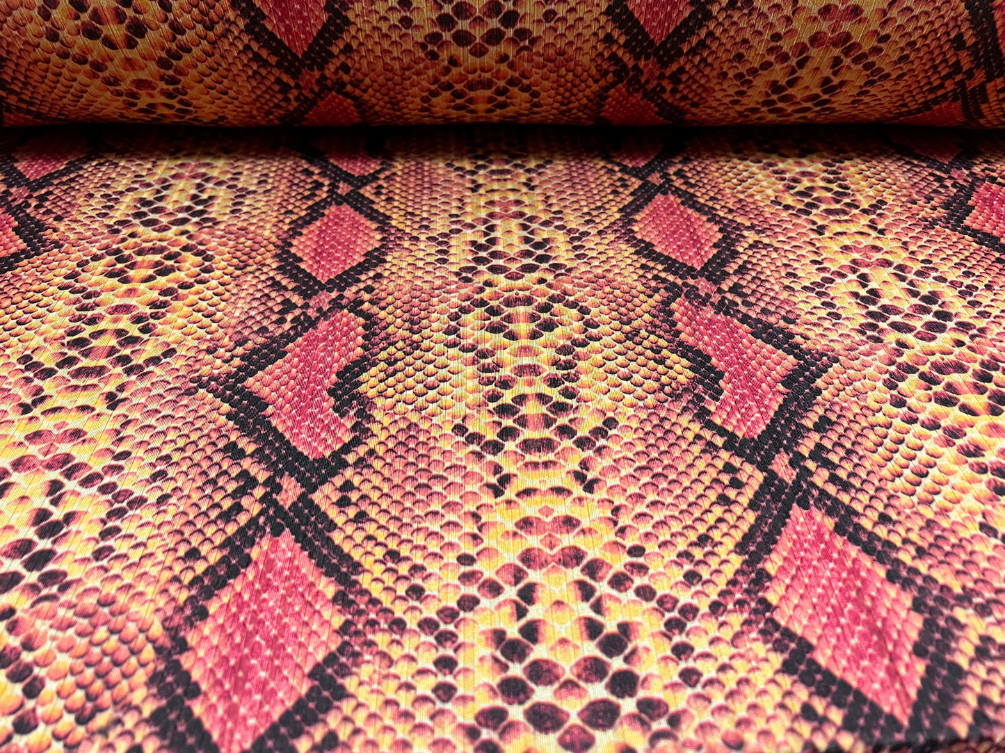 Stretch Spandex rib jersey fabric, per metre - snakeskin animal print - fuschia & gold