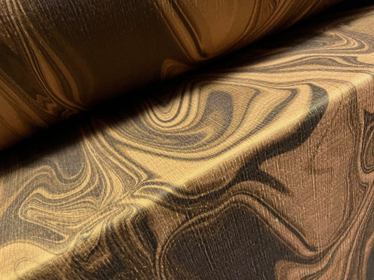 Textured stretch spandex double jersey fabric, per metre - Swirl print - Hazelnut brown