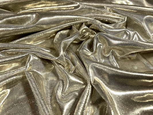 Metallic computer foil lamé single jersey fabric, per metre - plain - grey gold