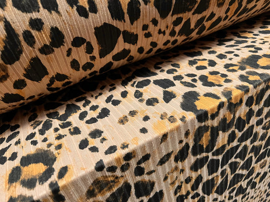 Stretch Spandex rib jersey fabric, per metre - Leopardskin animal print - stone
