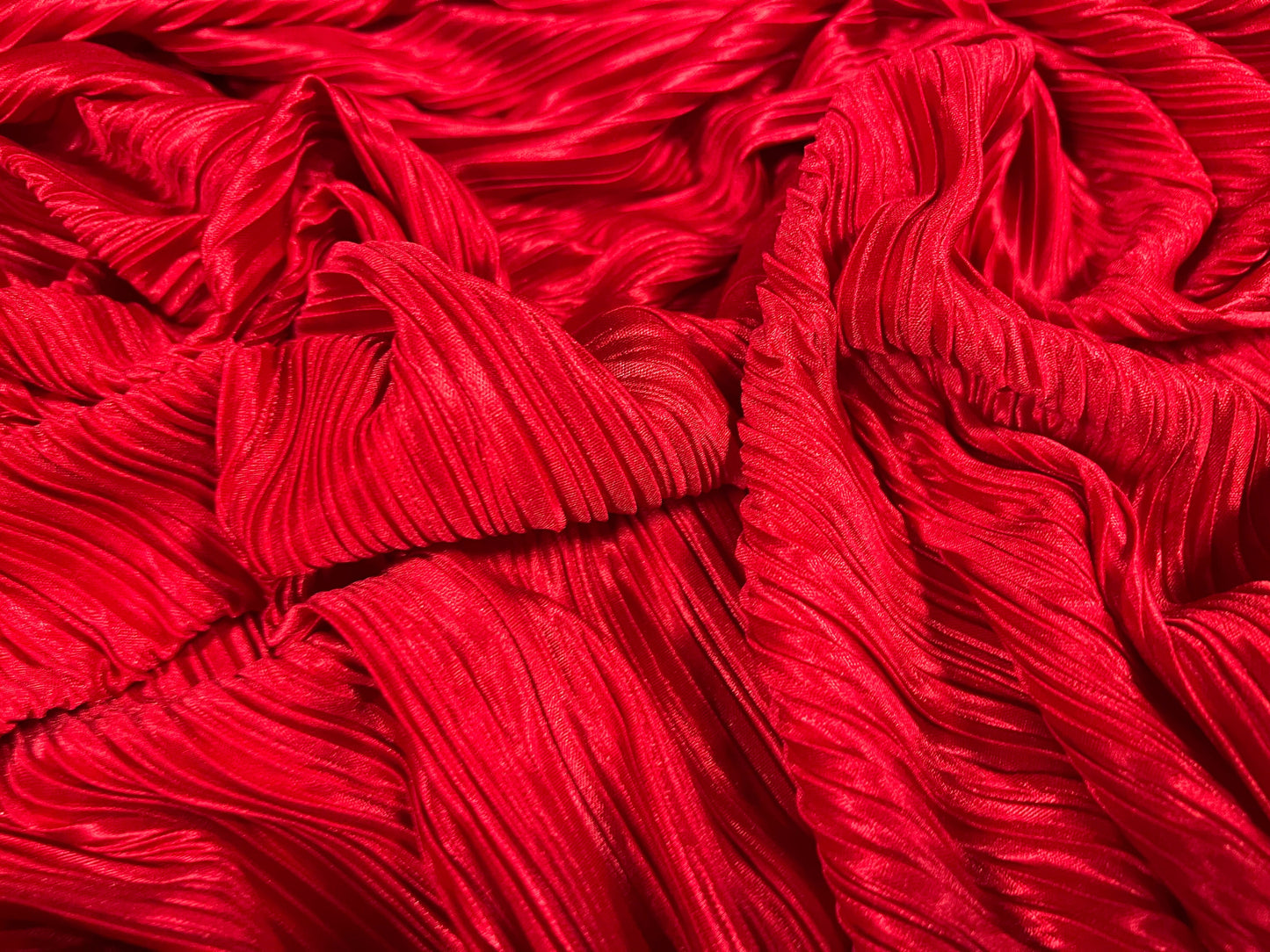 Plissé stretch spandex pleated satin dress fabric, per metre - plain - classic red