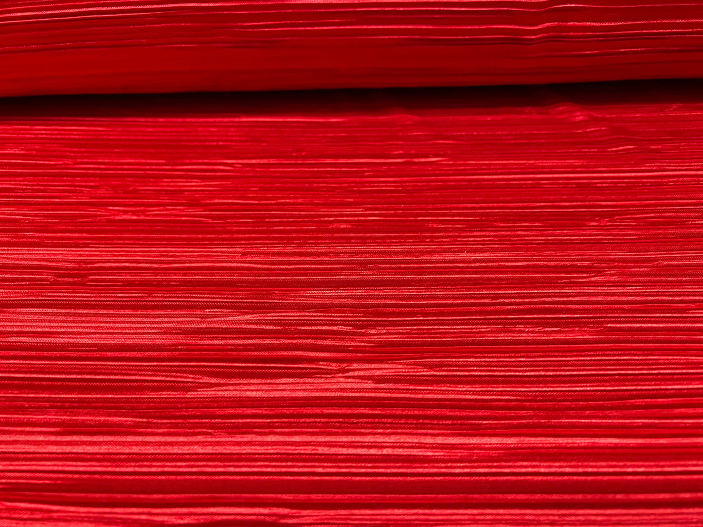 Plissé stretch spandex pleated satin dress fabric, per metre - plain - classic red