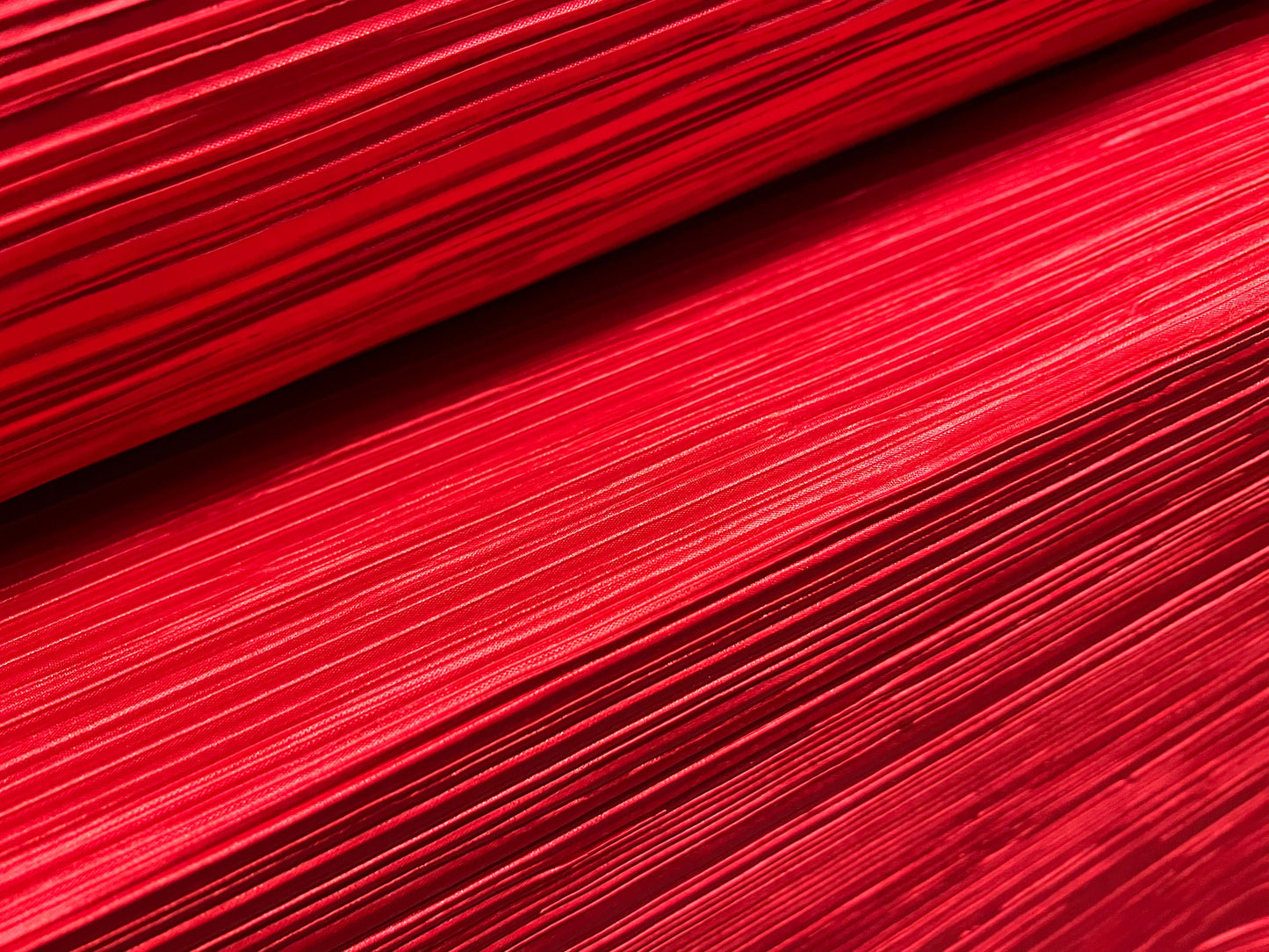 Plissé stretch spandex pleated satin dress fabric, per metre - plain - classic red