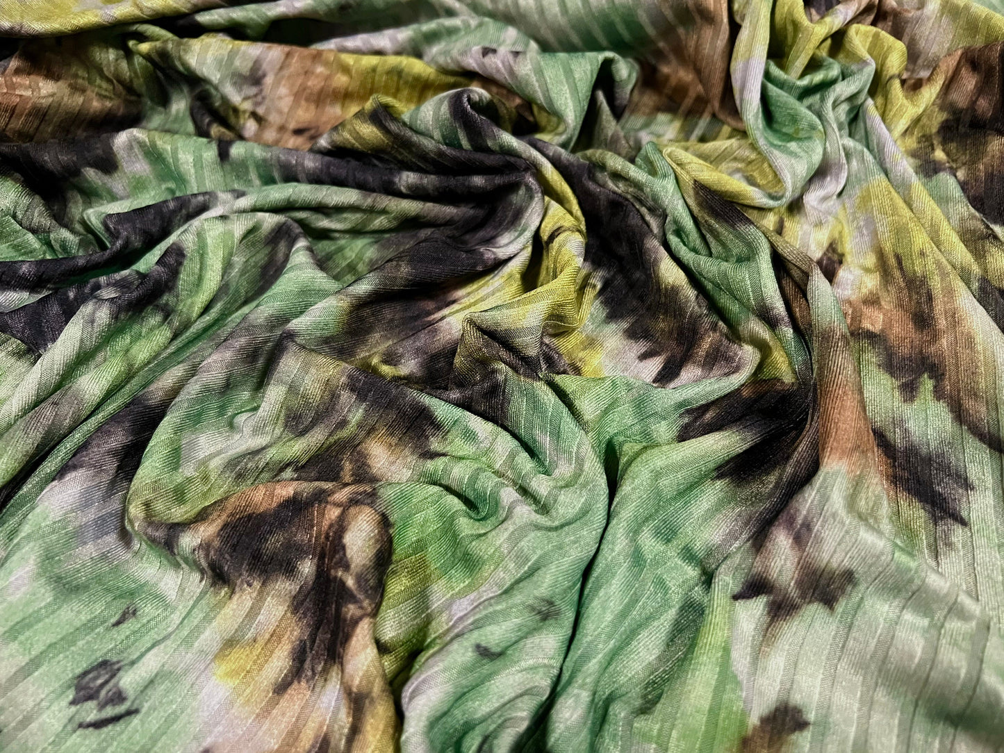 Stretch Spandex rib jersey fabric, per metre - smudge flower print - green