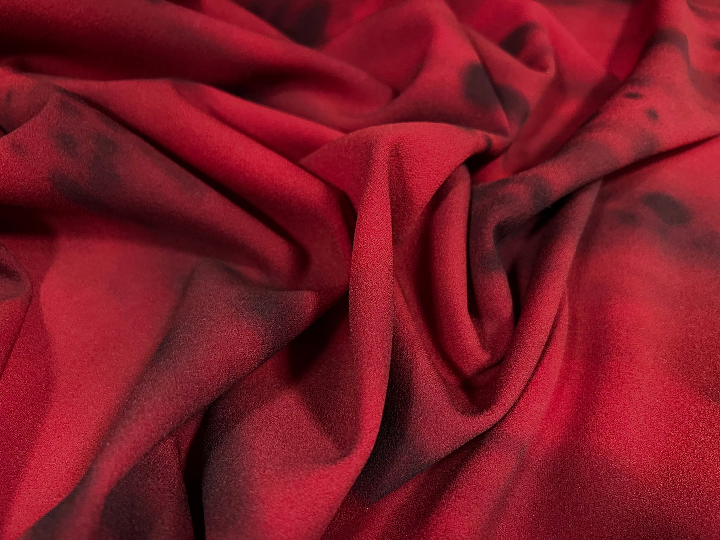 Scuba crepe fabric stretch spandex jersey, per metre - tie dye print - red & black