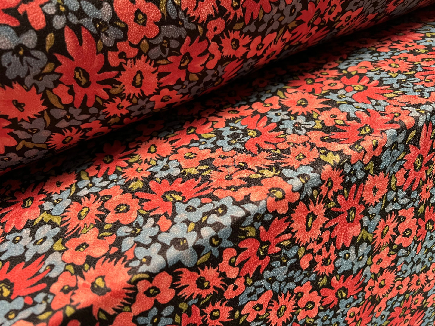 Valentino crepe spandex jersey fabric - similar to scuba - per metre - summer flowers print - pink & blue