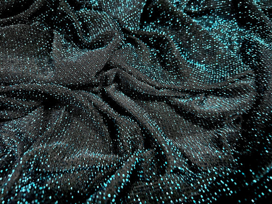 Slinky spandex jersey fabric with metallic lurex, per metre - black & turquoise