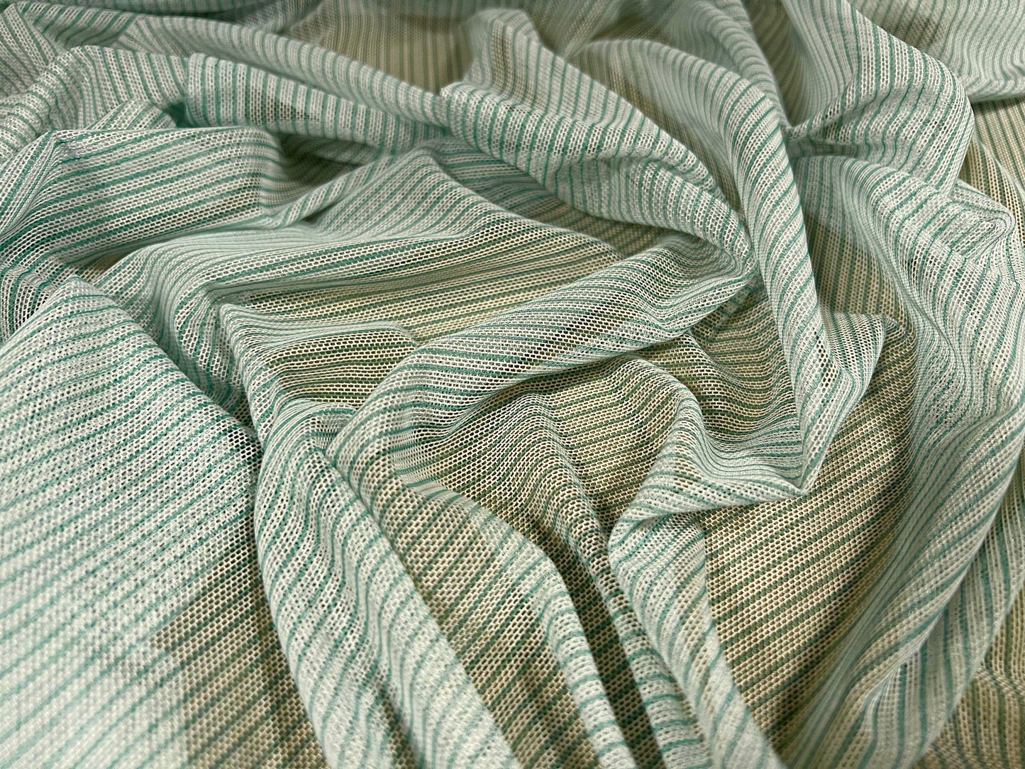 Power mesh net stretch spandex fabric, per metre - pinstripe print - mint green