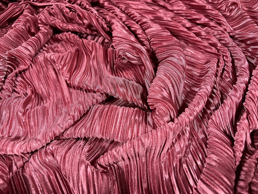 Plissé stretch spandex pleated satin dress fabric, per metre - plain - rose pink