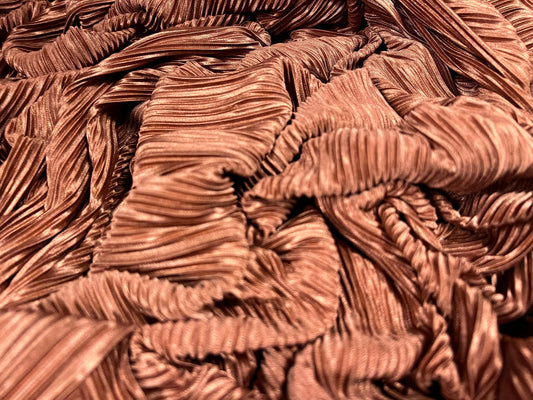 Plissé stretch spandex pleated satin dress fabric, per metre - plain - copper