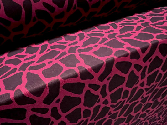 Power mesh net stretch spandex fabric, per metre - giraffe animal print - fuchsia & black