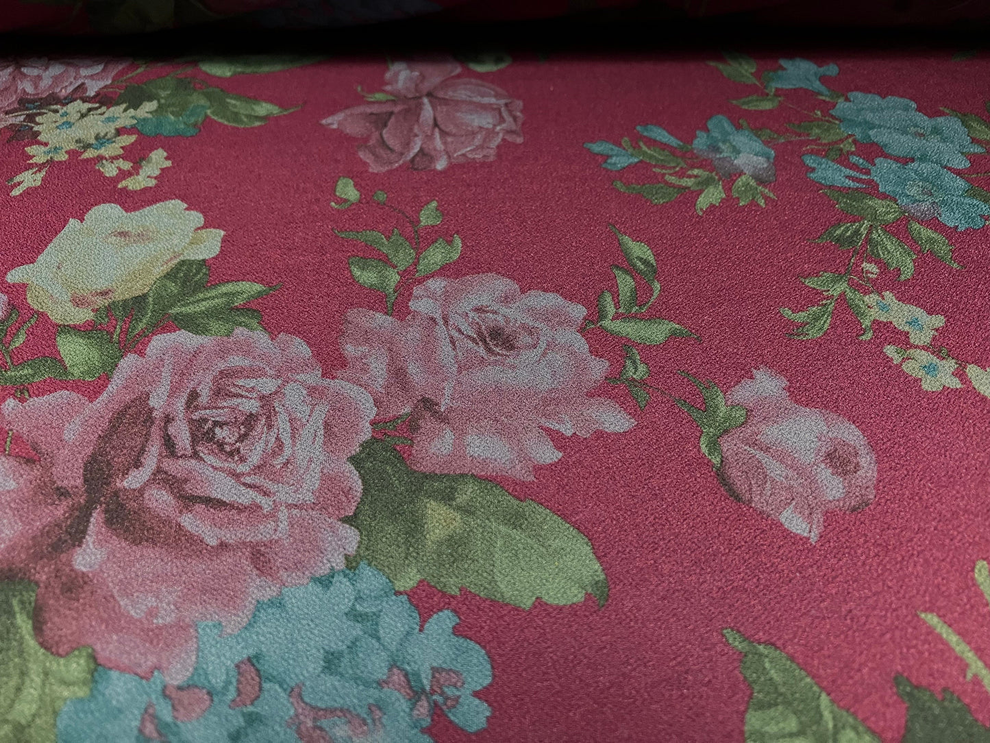 Valentino scuba style stretch jersey fabric, per metre - rose flower print - plum