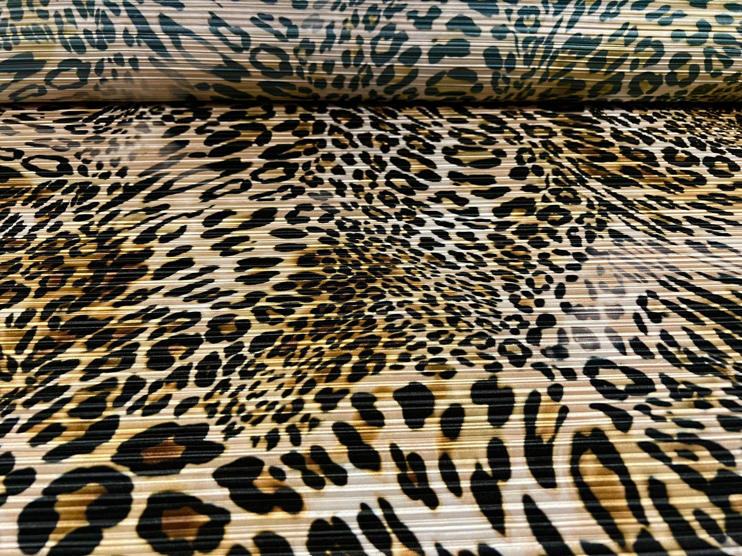 Plissé pleated satin dress fabric, per metre - Distressed Leopardskin animal print - gold & black