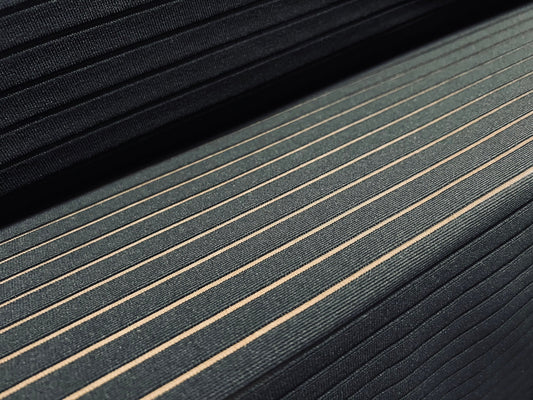 Ottoman rib stretch spandex jersey fabric, per metre - burnout stripe - black