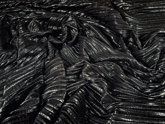 Metallic Plissé pleated jersey dress fabric, per metre - black on black