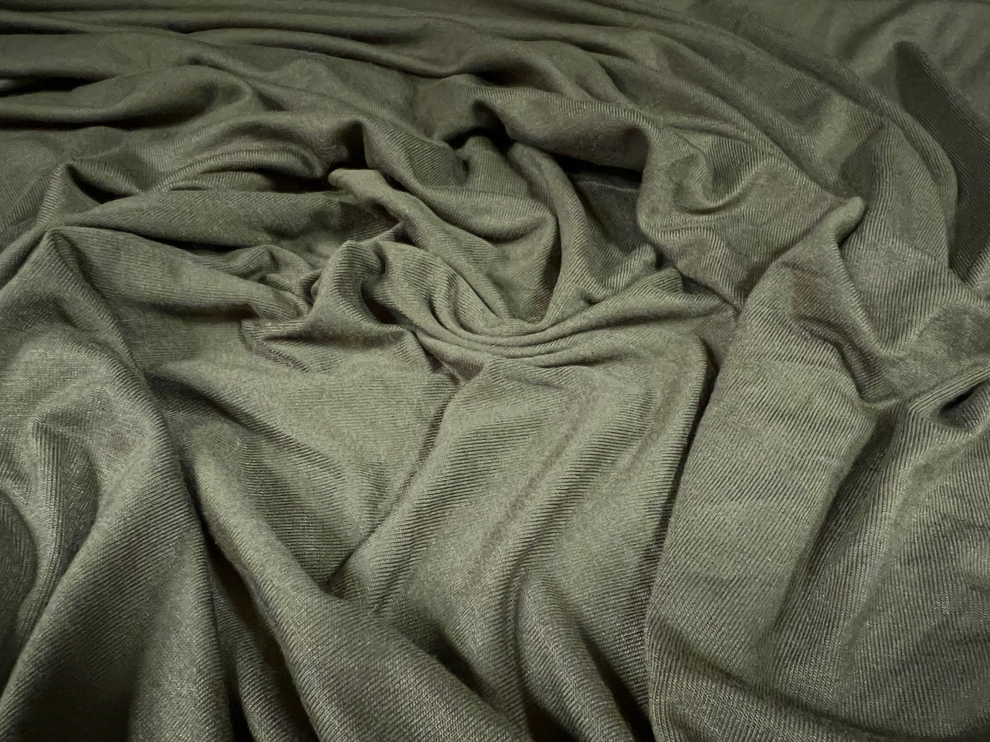 Viscose spandex stretch single  jersey fabric, per metre - plain - khaki green