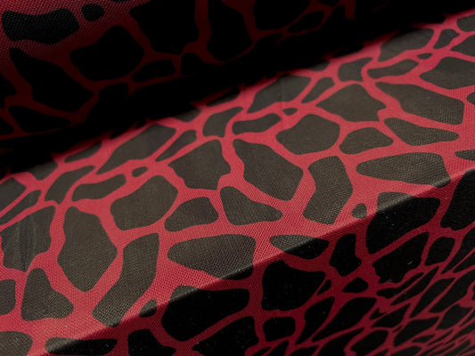 Power mesh net stretch spandex fabric, per metre - giraffe animal print - bordeaux & black