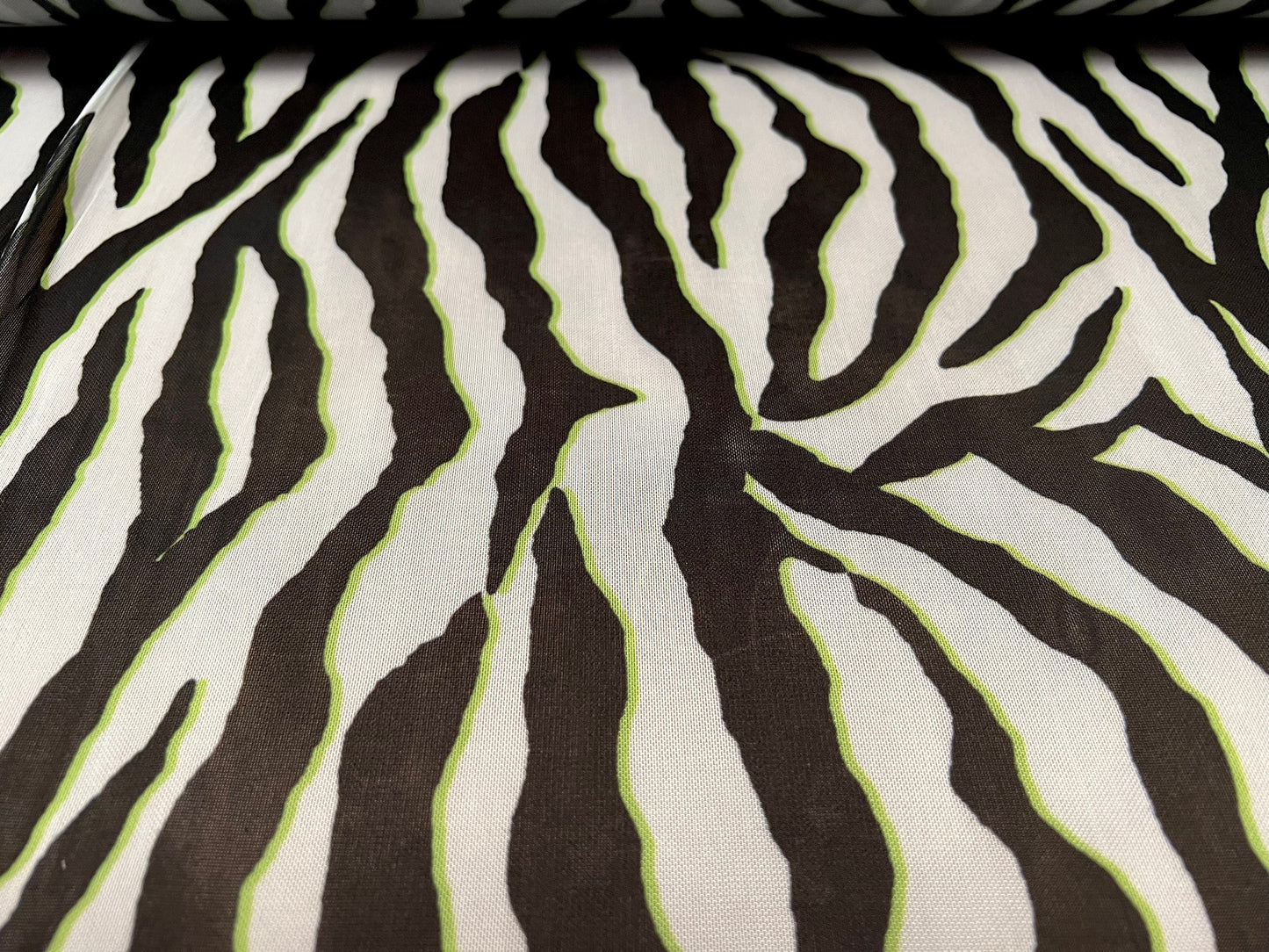 Power mesh net stretch spandex fabric, per metre - zebra print - black white & acid yellow