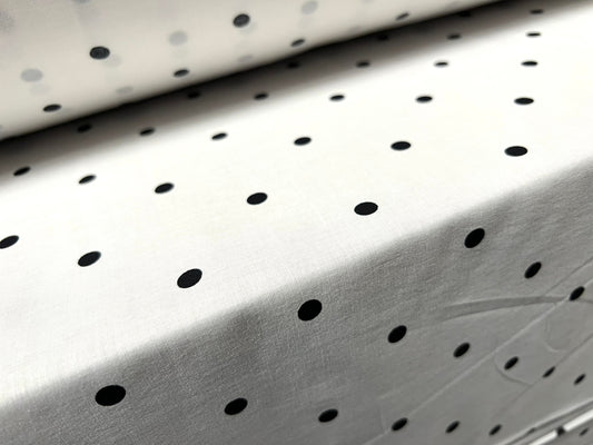 Cotton  woven dress fabric, per metre - polka dot print- white & black