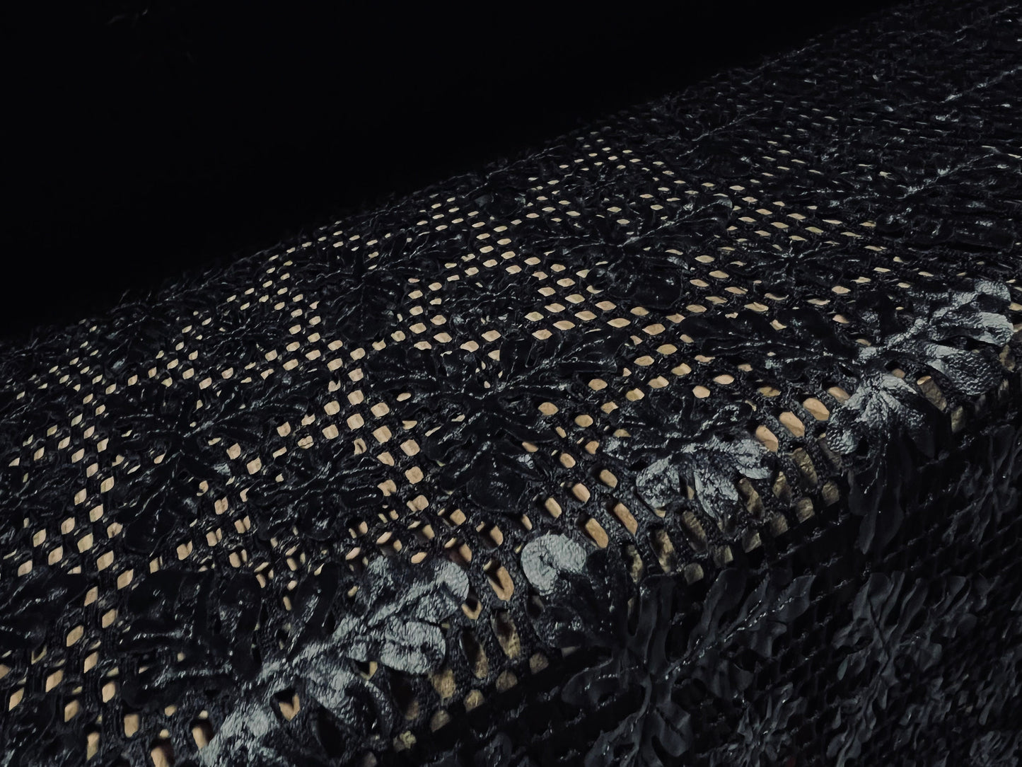 Couture fabric, per metre - 3D scuba mesh with floral appliqué - black on black