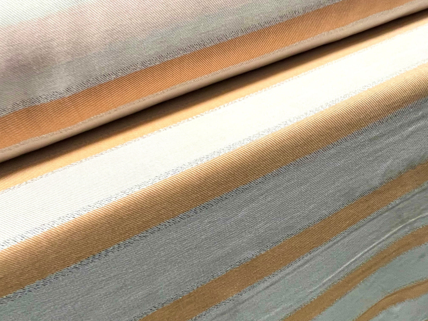 Woven cotton dress shirt fabric, per metre - metallic stripe - orange cream & silver