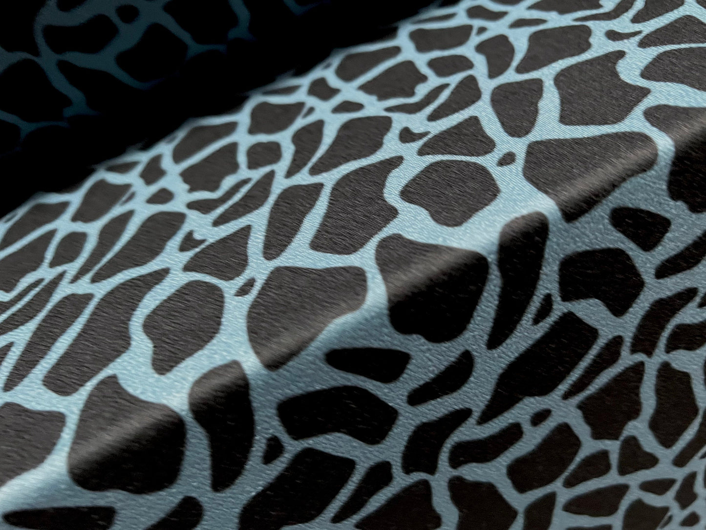 Valentino scuba style stretch jersey fabric, per metre - giraffe animal print - duck egg blue & black