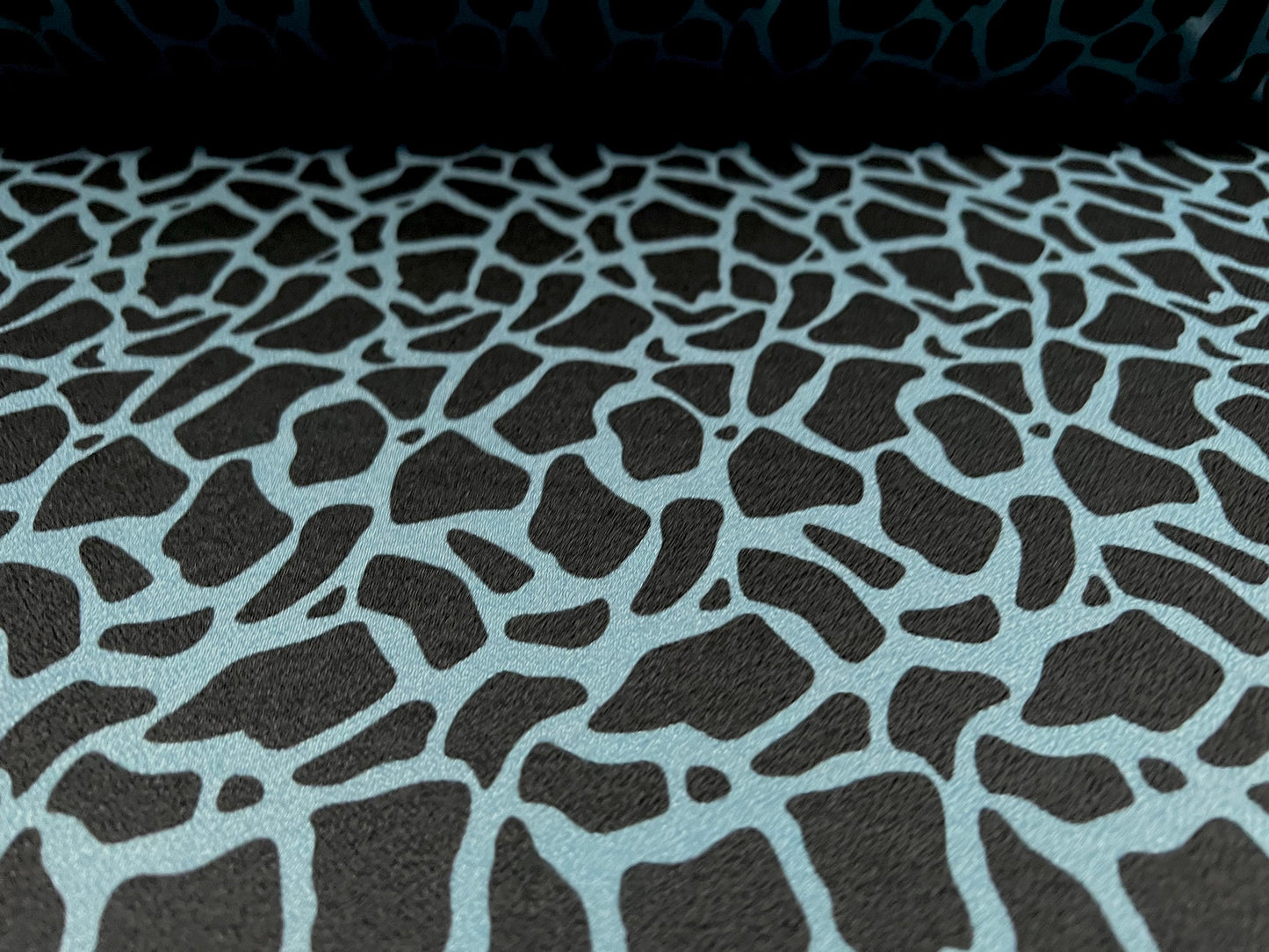 Valentino scuba style stretch jersey fabric, per metre - giraffe animal print - duck egg blue & black