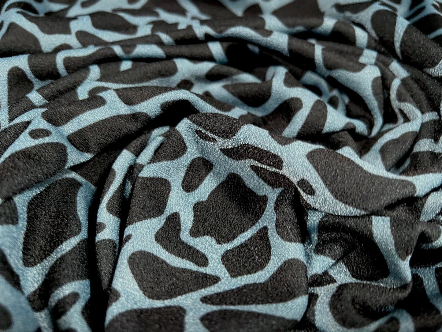 Valentino scuba style stretch jersey fabric, per metre - giraffe animal print - duck egg blue & black