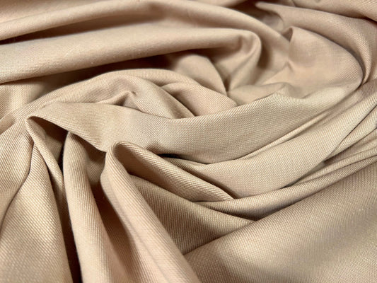 Stretch chambray cotton linen woven fabric, per metre - plain - stone peach