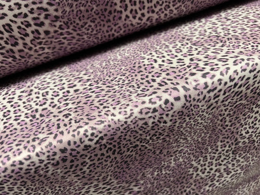 Scuba neoprene style stretch spandex double jersey fabric, per metre - small Leopardskin print - lilac