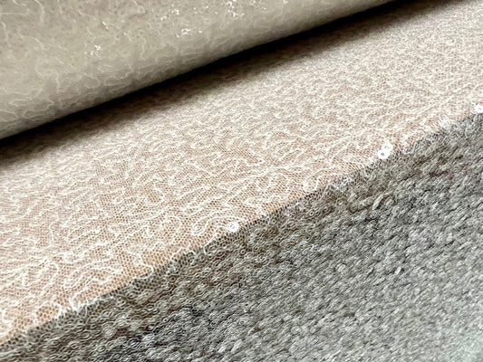 Couture dress fabric, per metre- abstract all over sequins design - white