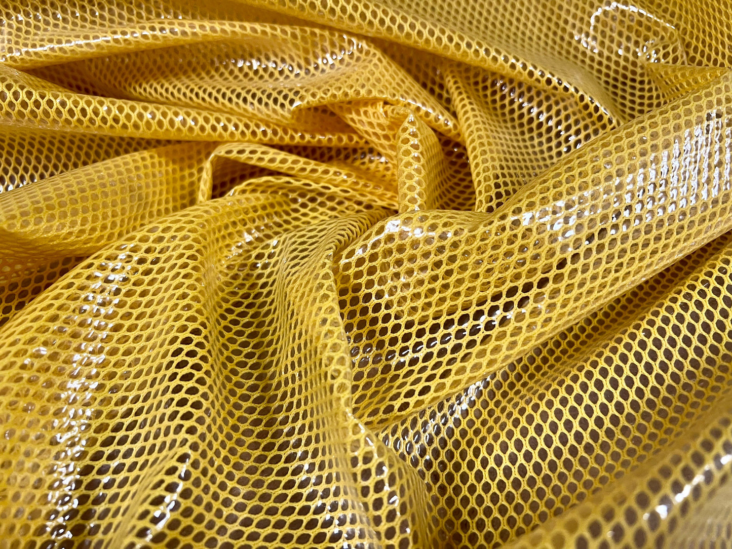 Plastic coated fishnet waterproof couture fabric, per metre - yellow