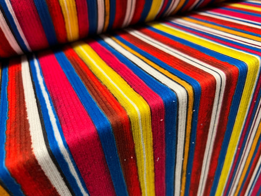 Ribbed jersey knit fabric, per metre - multicolour stripe print