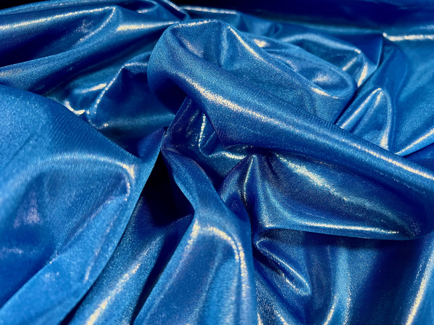 Metallic shimmer satin dress fabric, per metre - plain - blue