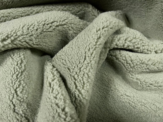 Sherpa fleece fur fabric, per metre - deep pile - plain - sage green