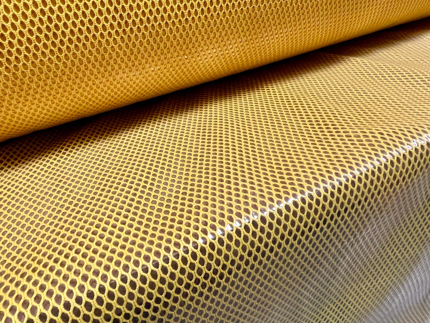 Plastic coated fishnet waterproof couture fabric, per metre - yellow