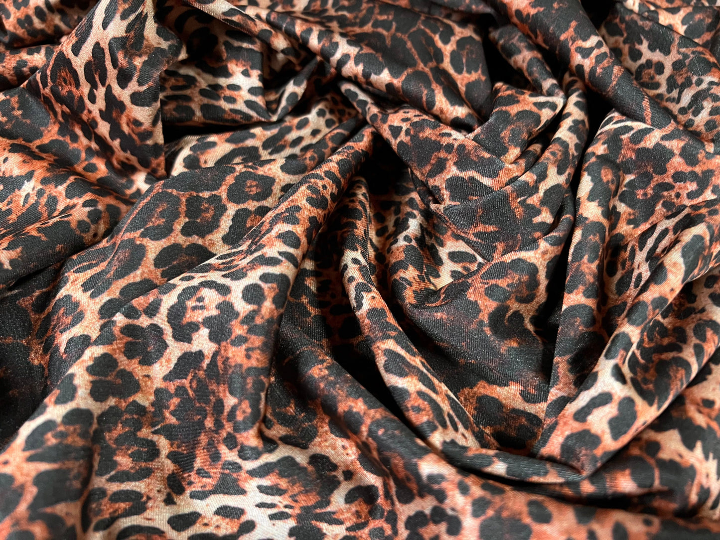 Swimwear super stretch spandex jersey fabric, per metre - leopard print - rust