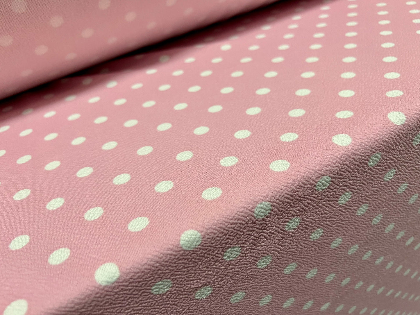 Waterfall textured scuba stretch jersey fabric, per metre - polka dot print - pink & white