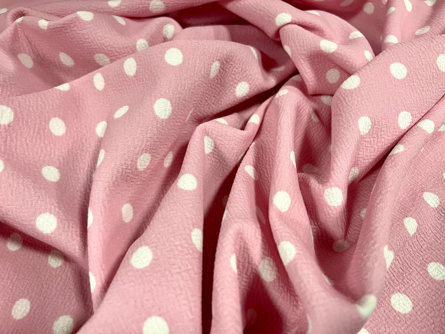 Waterfall textured scuba stretch jersey fabric, per metre - polka dot print - pink & white