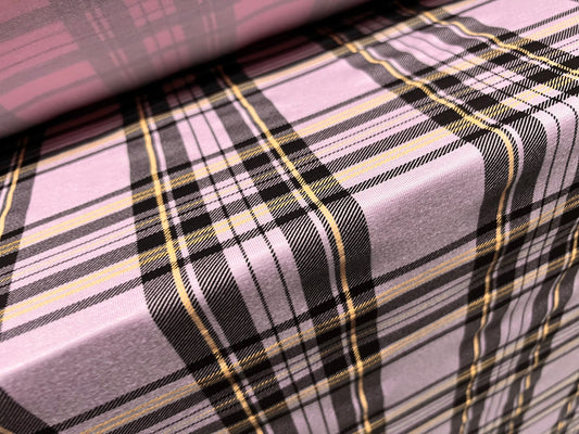 Viscose spandex stretch single jersey fabric, per metre - tartan check print - pink