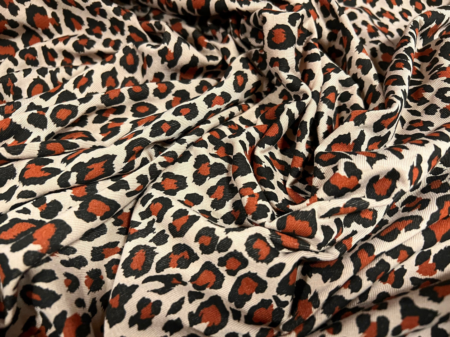 Viscose spandex stretch single jersey fabric, per metre - Leopardskin print - chestnut & stone