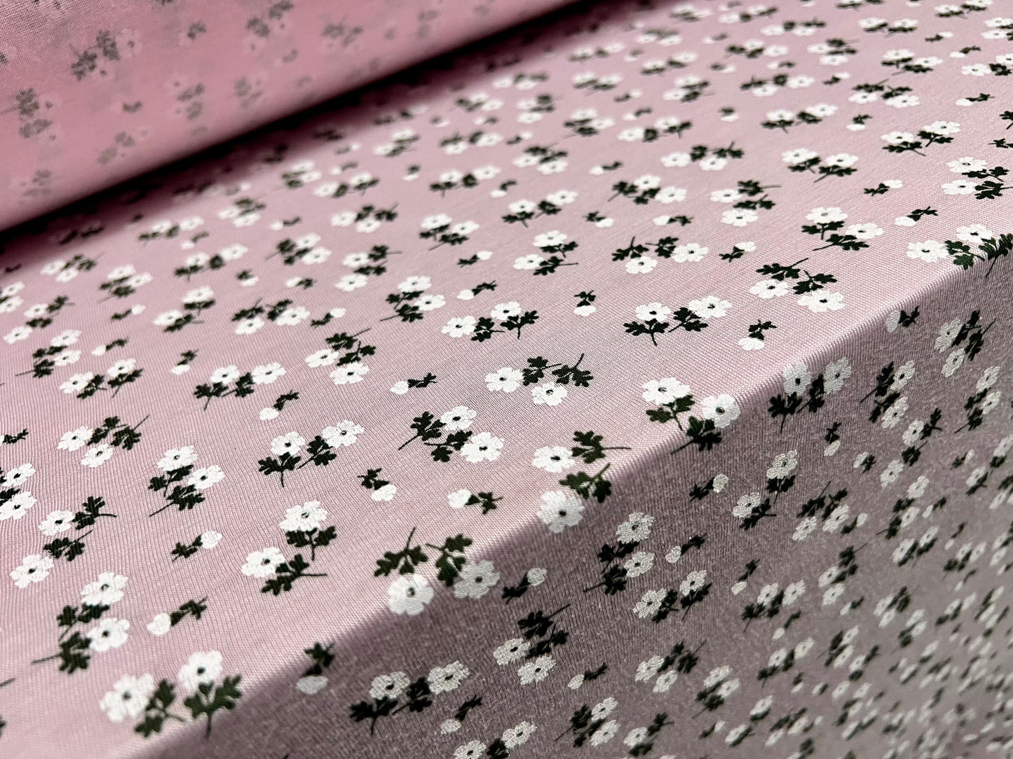 Viscose spandex stretch single jersey fabric, per metre - Ditsy flower print - baby pink