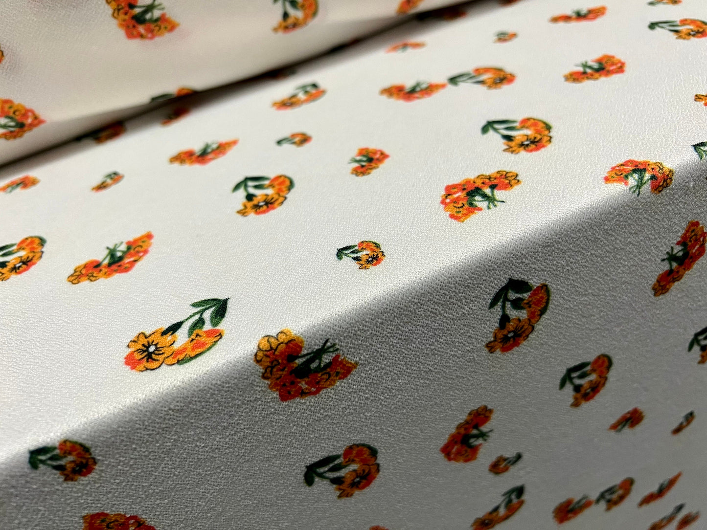 Valentino crepe spandex jersey fabric - similar to scuba - per metre - flower print - cream & orange