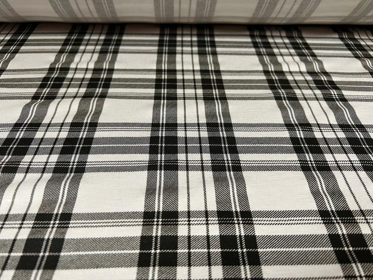 Viscose spandex stretch single jersey fabric, per metre - Plaid check print - ivory & black