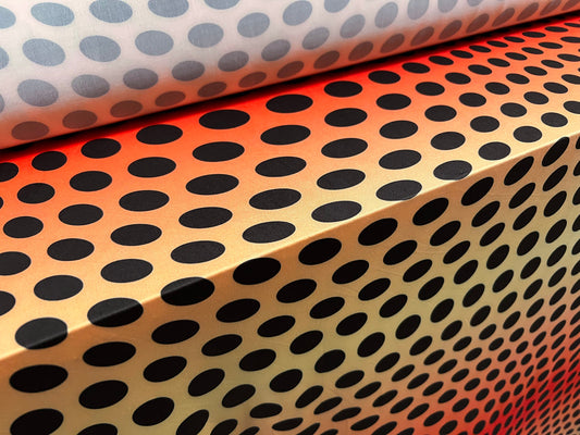 Soft touch stretch spandex jersey fabric, per metre - Polka dot sunset print - ombré